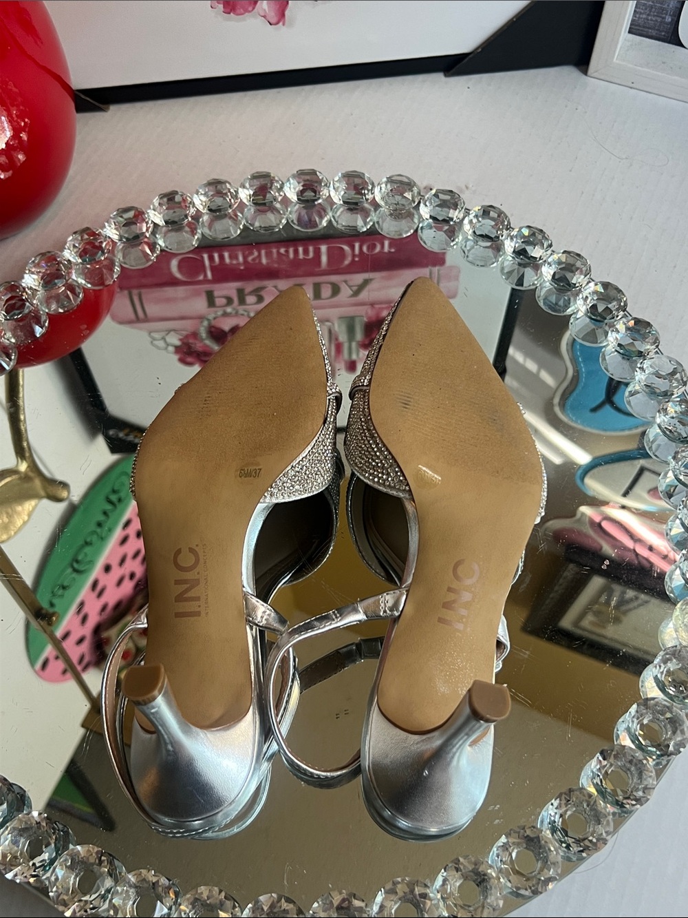 INC International Concepts Silver Crystal Pointed Slingback Heels size 7 - Picture 8 of 9